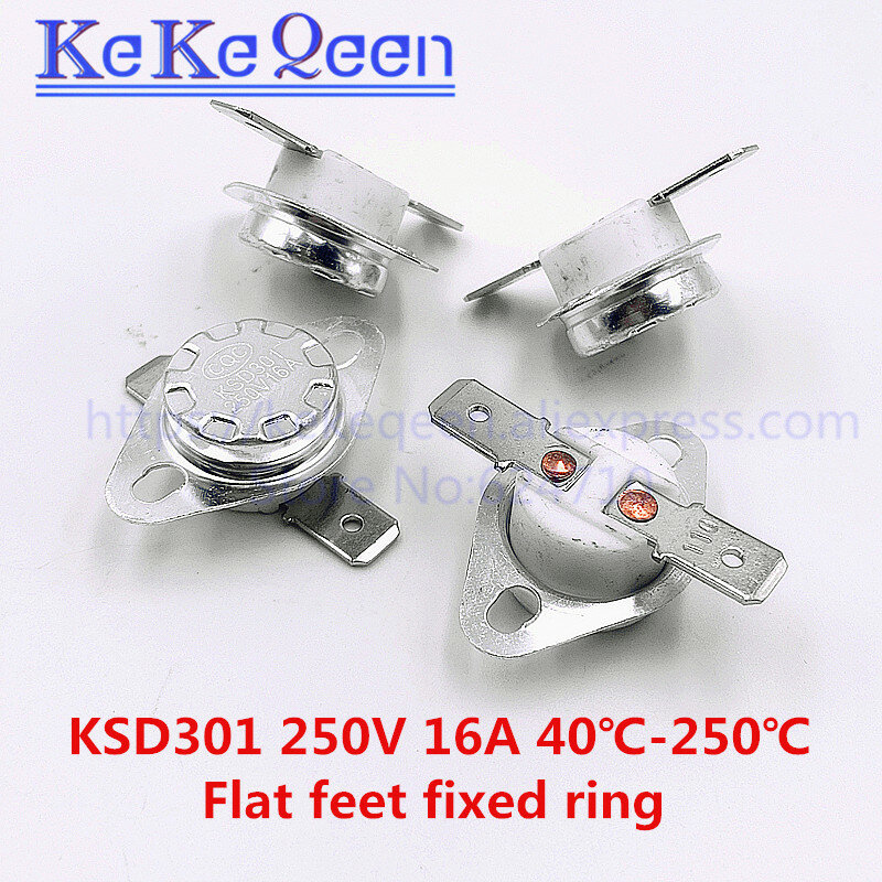 KSD301 250V 16A 40~135Degc Flat foot Fixed ring Normally closed Temperature switch45 50 55 60 70 80 100 110 115 120 125 130 135C