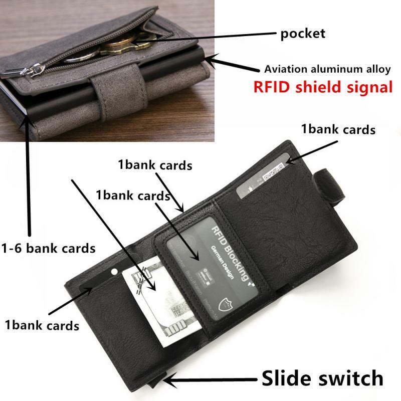 Zovyvol RFID Chống Trộm Thẻ Nam Ví Mỏng Kinh Doanh Da PU Kim Loại Chủ Thẻ Ốp Lưng Magic Thông Minh ví