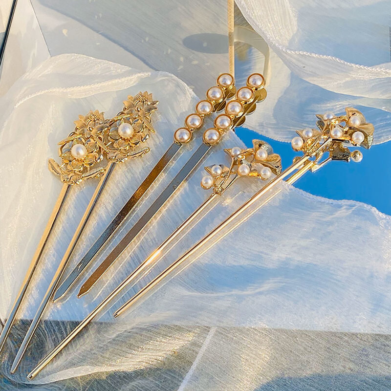 Molans Traditional Vintage Ancient Chinese Hairpins Pearl Hair Sticks Fork for Women Bride Hair Clips Hair Accessories Headdress
