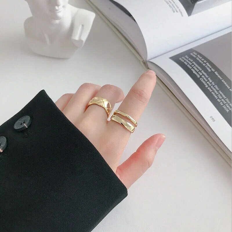 Real 925 prata esterlina anéis de dedo para as mulheres irregular na moda jóias finas grandes anéis antigos ajustáveis anillos