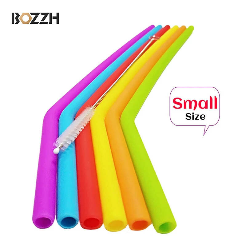 Bozzh-palhas de silicone reutilizáveis, grau alimentício, com escova de limpeza, bpa livre, 6pcs