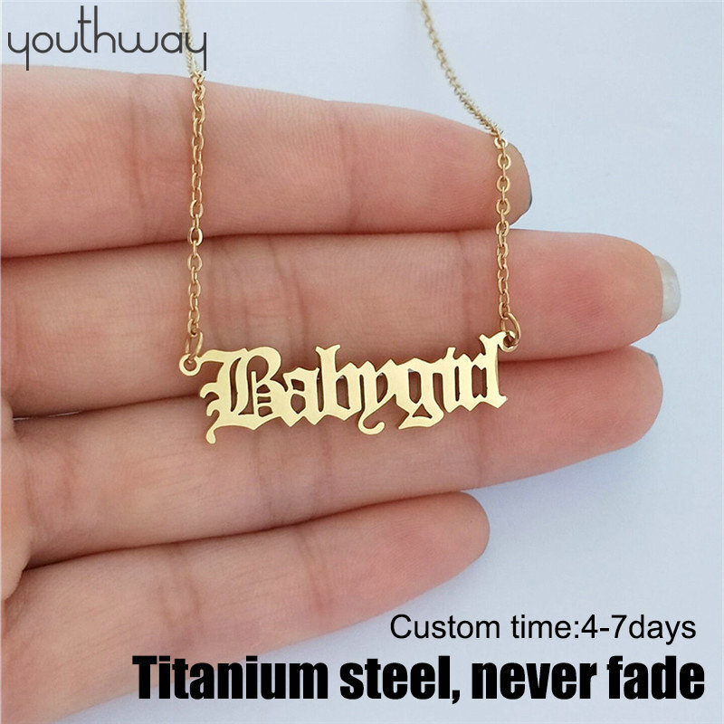 DIY Custom Letter Necklace Personalized Stainless Steel Name Pendant Choker Girls Necklace Numbers Old English Word Jewelry