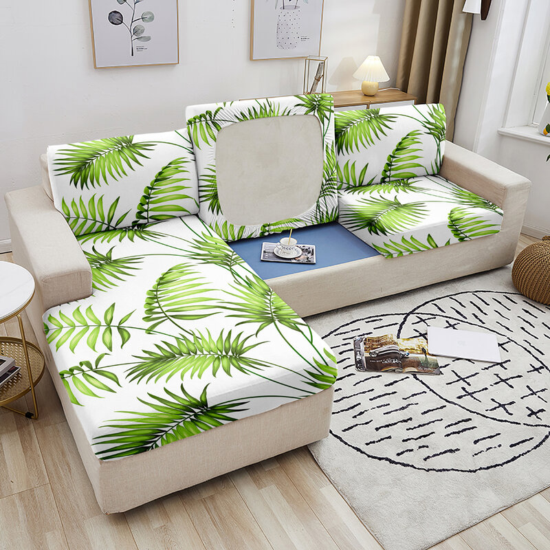 Sarung Bantal Kursi Sofa Tropis Sarung Sofa Daun untuk Ruang Tamu Sarung Kursi Elastis Dapat Dilepas Pelindung Furnitur