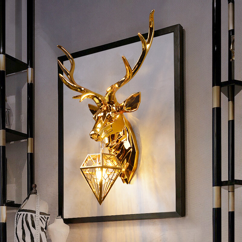 Настенный светильник в скандинавском стиле с рогами, домашний декор, настенный Ретро светильник в виде головы оленя, для гостиной, спальни, ...