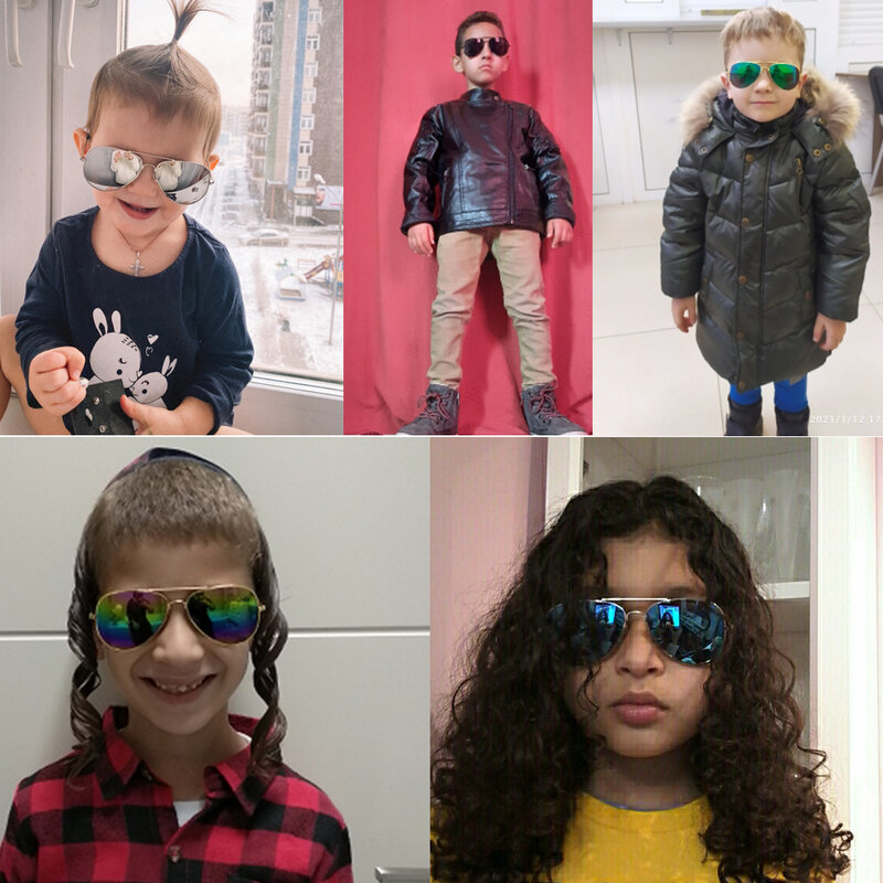 Óculos de sol infantil, óculos de piloto de metal para meninos e meninas