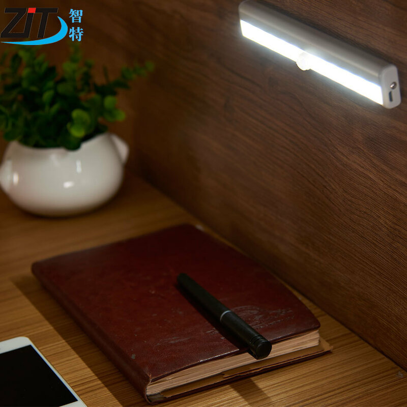 Luminária de parede com sensor de movimento, portátil, 10 luzes led, sem fio, movida à bateria, detector infravermelho de movimentos para armários e guarda-roupas