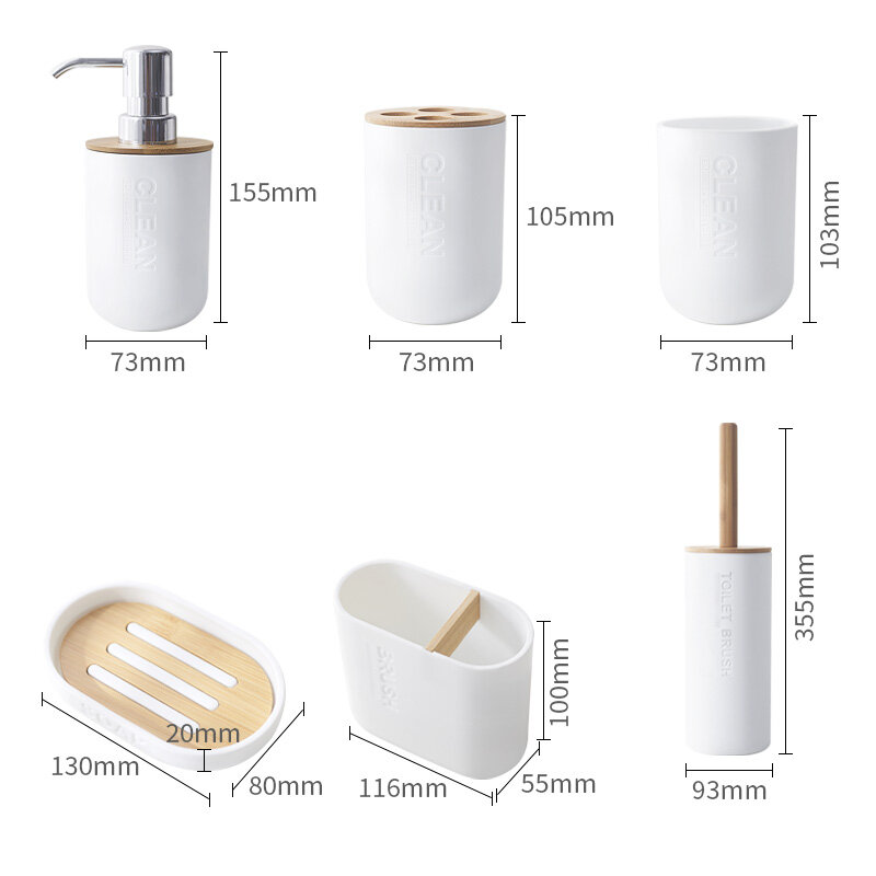 6 sztuk bambusa łazienka zestaw szczotka do wc uchwyt szczoteczka szklany kubek dozownik do mydła mydelniczka akcesoria łazienkowe
