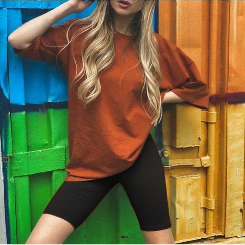 Women's Two Piece Set Short-Sleeve Round Collar T-shirt +Smallclothes Suit Casual Loose Womens Outfits With Belt Biker Shorts