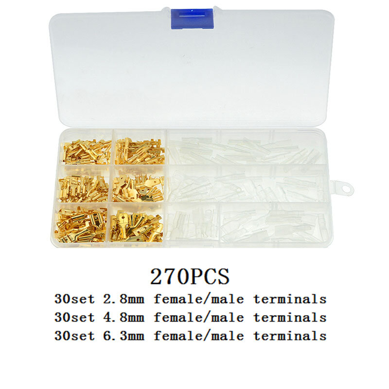 120/180/270Pcs/Set Gold And Silver Color Insulated Electrical Wire Crimp Terminals 2.8/4.8/6.3mm Spade Connectors Assortment Kit