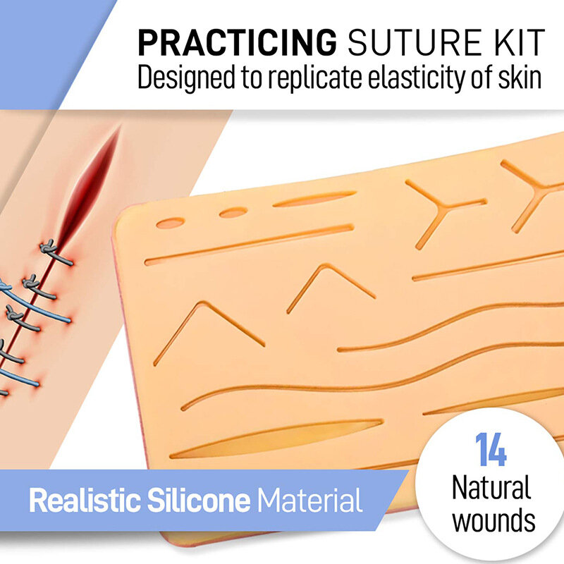 17 في 1 الجلد الطبي أدوات تدريب خياطة الجراحية تعمل خياطة ممارسة التدريب بطانة حماية من السيليكون إبرة مقص أداة عدة