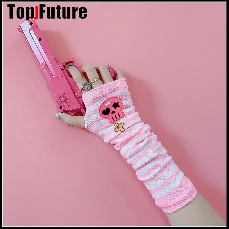Gothic Lolita Glove Arm Cover Harajuku arm warmers Striped Fingerless punk Long Wristband lovely sweet lolita cosplay gloves