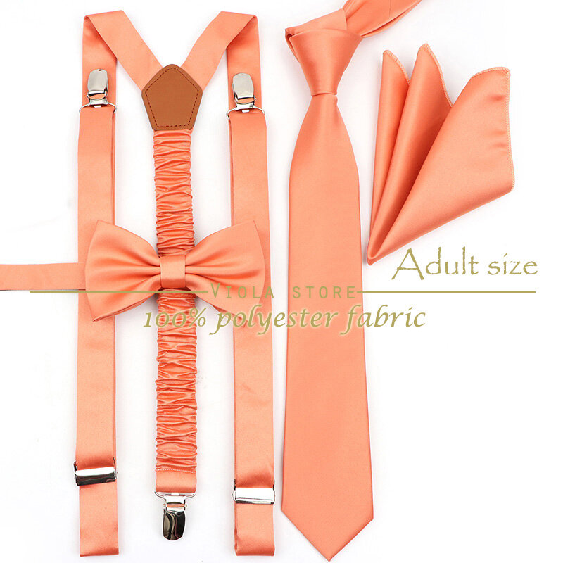 Conjunto de tirantes de poliéster sólido para hombre y niño, set de bandana de Color rosa, verde, regalo de 2 tallas