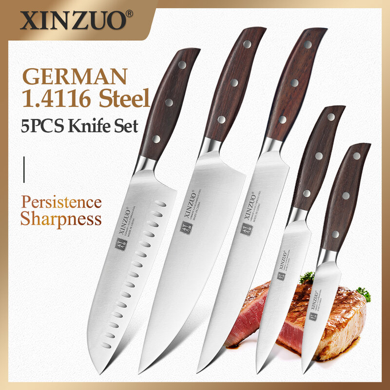 XINZUO جودة عالية 1-5 قطعة بوصة تقشير فائدة الساطور الشيف سكين تقطيع الخبز الفولاذ المقاوم للصدأ كوك سكاكين المطبخ مجموعة الحلاقة شارب