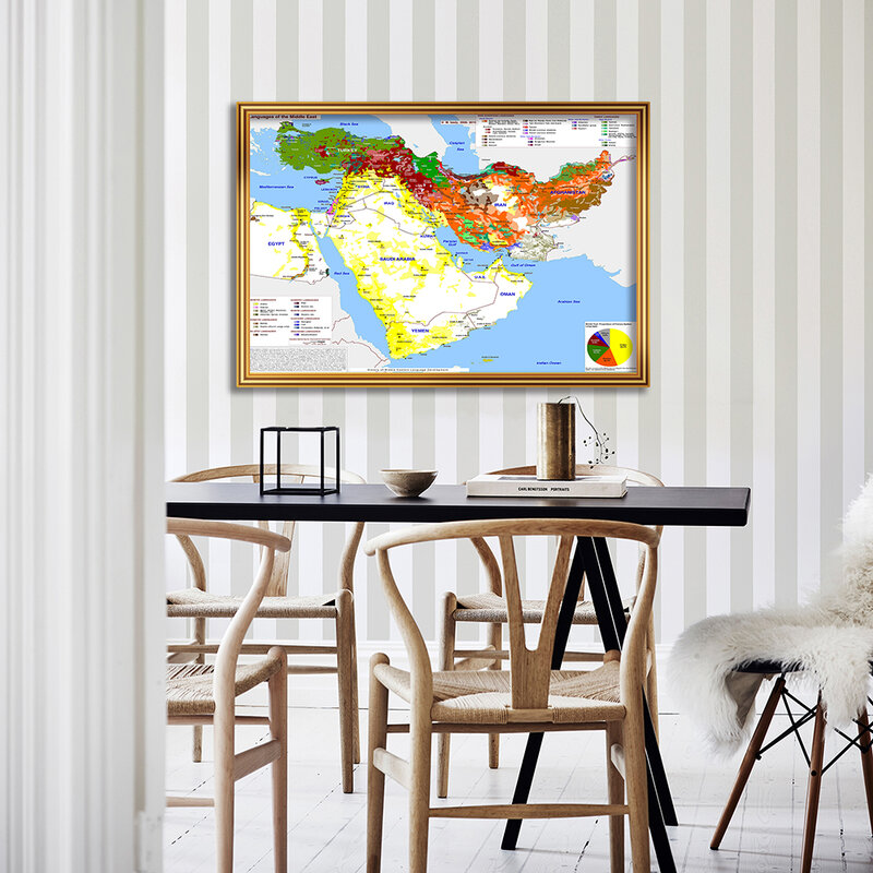중동지도의 2006-2015 언어 벽 포스터, 캔버스 페인팅, 거실 홈 데코, 학교 용품, 90x60cm