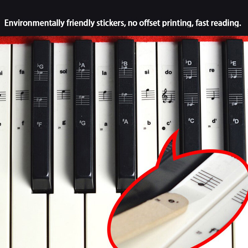 Pegatinas de Piano transparentes de 54/61/88 teclas, pegatina de PVC para teclado electrónico, accesorios para notas con nombre