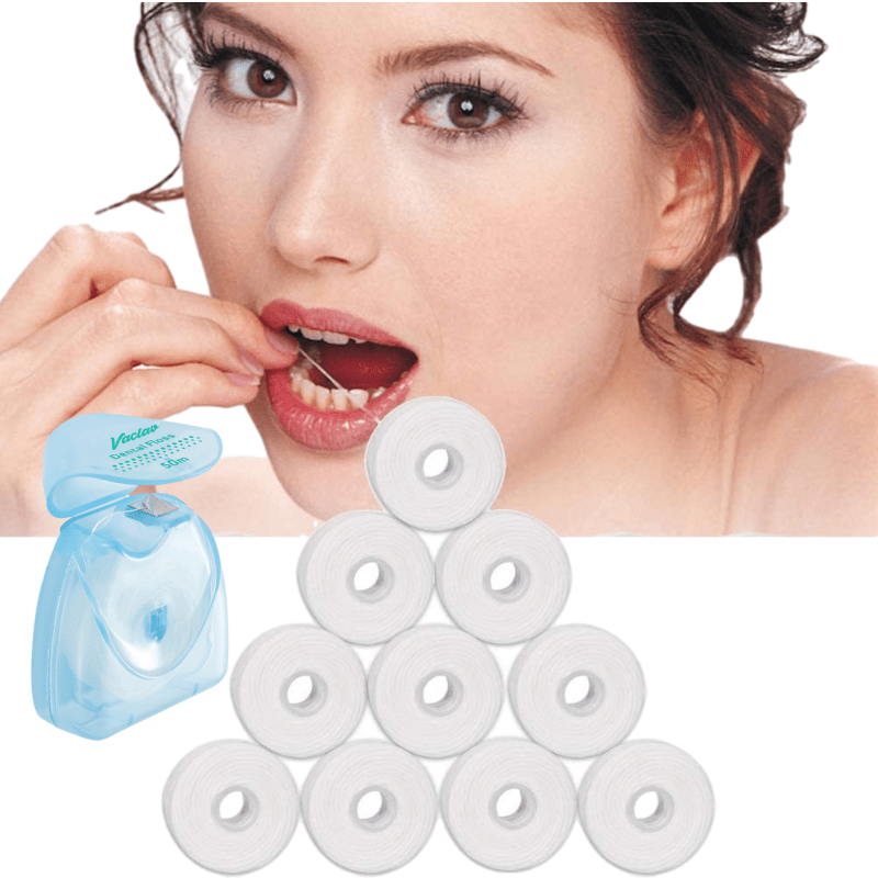 10 Cuộn 50M Dental Flosser Ống Đựng Tăm Chỉ Nha Khoa Làm Sạch Răng Vệ Sinh Răng Miệng Làm Sạch Răng Sáp Bạc Hà Chỉ