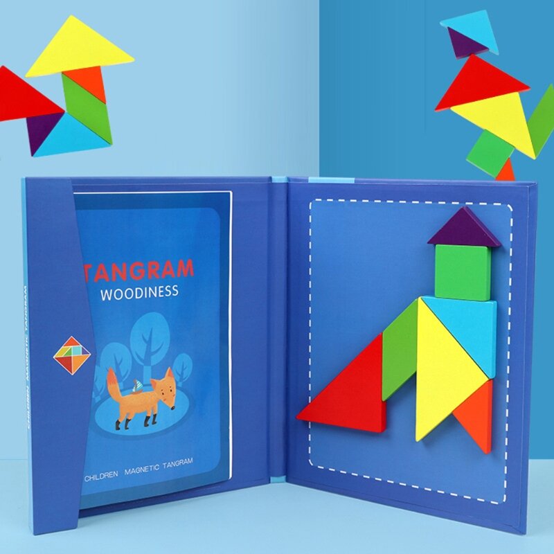 3d ไม้ Magnetic Puzzle ไม้จิ๊กซอว์ Tangram ของเล่นหนังสือคิดการฝึกอบรมเกม Montessori ของเล่นเพื่อการศึกษาเด็ก