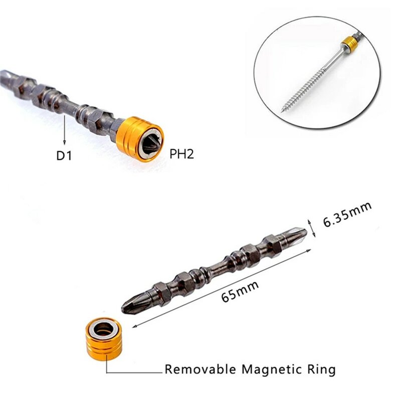 5 bocados de broca transversais chave de fenda magnética ph2 s2 liga de aço duplo-headed broca transversal 65mm para chaves de fenda elétricas
