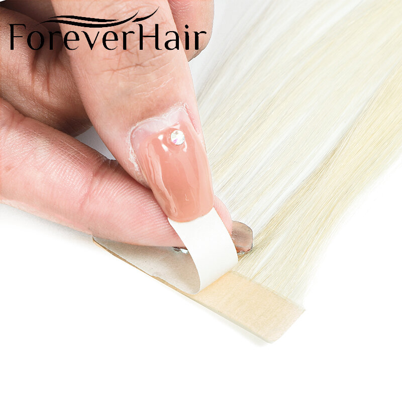 FOREVER HAIR 100% Real Remy Tape In Human Hair Extensions Seamless Skin Weft 18" 5 Pcs Only Silky Straight For European Salon