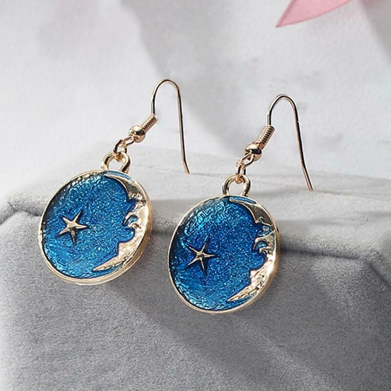 1 Pair Women Drop Earrings Cartoon Moon Star Planet Pendant Dangle Earrings for Women All Match Hook Earrings серьги висячие