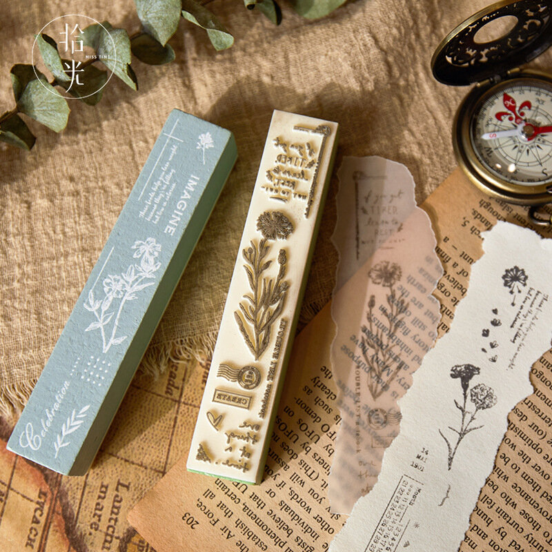 Sello de goma de madera Vintage para decoración de hierba, sello estándar para álbum de recortes, papelería, artesanía DIY