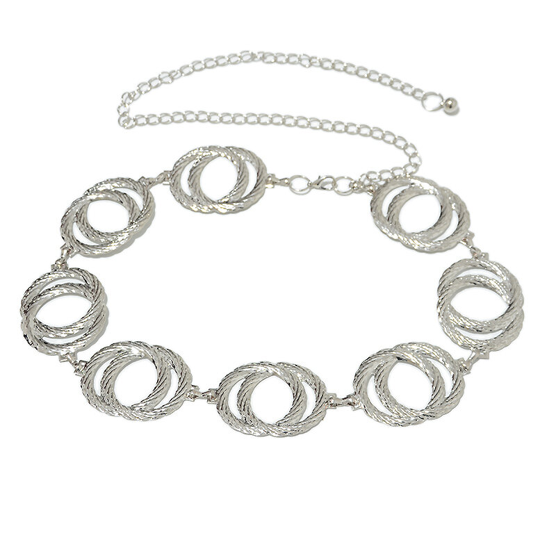 โซ่เข็มขัดหญิงผู้หญิงทองเงินโลหะDouble-Loop Iron ChainเอวChainสำหรับสุภาพสตรีBg-1428