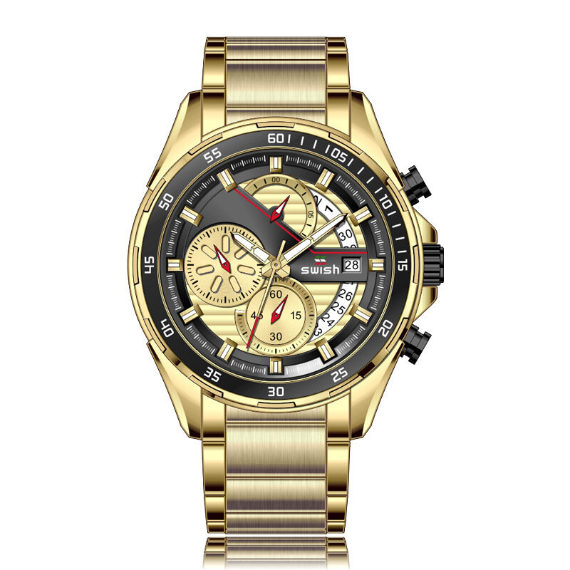 Wasserdichte Runde Armbanduhr Rosa Gold Farbe Quarzuhr Business Uhr Edelstahl Band
