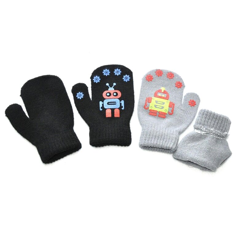 1 Pair Children Baby Winter Warm Gloves Fluffy Stretchy Full Finger Mittens for 1-4 Years Kids Boys&Girls Outdoor Riding Gloves