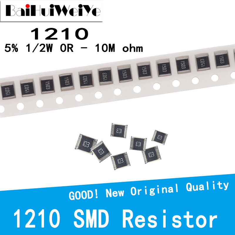 Resistor de Smd 1210, 0r-10m, 1 w, 2w, 5%, 100, 220, 470 ohms, 0r, 10r, 100r, 220r, 470r, 1k, 2,2 k, 4,7 k, 1k, 10k, 47k, 100, 470k, 1m 10, 100 pcs/lot m