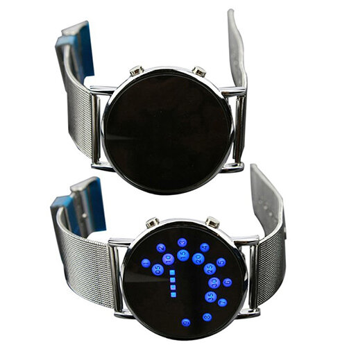 Часы наручные мужские/женские цифровые, модные креативные ультратонкие круглые зеркальные с голубыми кругами, из сплава