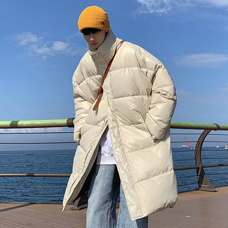 겨울 오버 사이즈 다운 재킷 남자 따뜻한 패션 캐주얼 롱 코트 남자 Streetwear 한국어 느슨한 두꺼운 재킷 망 파커 오버 코트