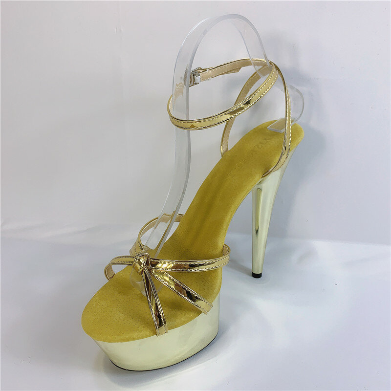 Летние сандалии с 6-дюймовым каблуком и 15-сантиметровой подошвой, покрытые золотом. Клубная сексуальная обувь для танцев на шесте