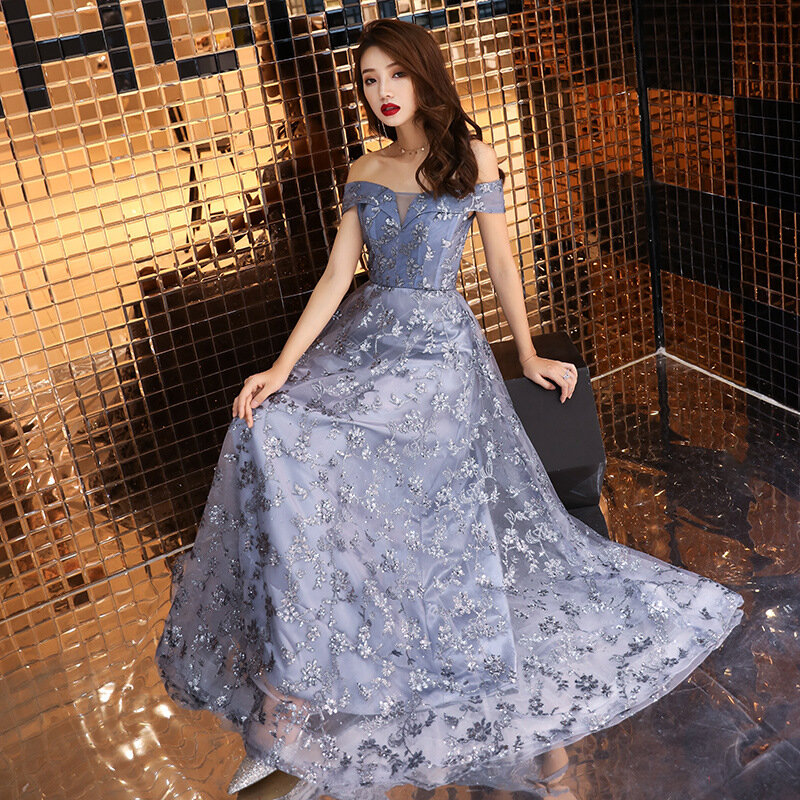 England Style Strapless Evening Dress For Women Floor-Length Off Shoulder Sleeveless A-Line Embroidery Slim Formal Prom Gowns