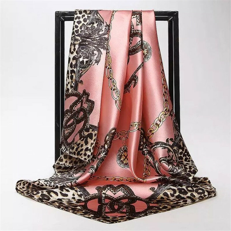 90*90cm Luxus Marke Twill Seide Großen Schal Frauen Mode Gürtel Muster Satin Platz dame Design Taschentuch Halstuch foulard