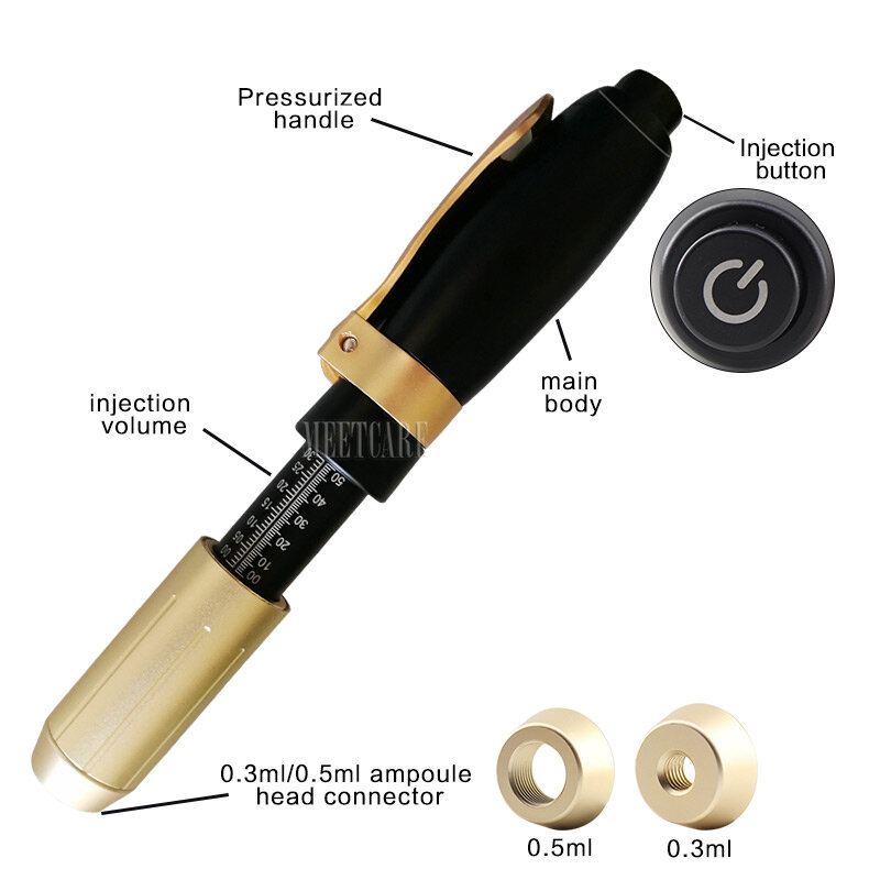 2in 1 arma de injeção meso hyaluron caneta 0.3ml & 0.5ml ouro ácido hialurônico caneta lábio filler injector nebulizador não invasivo cuidados com a pele