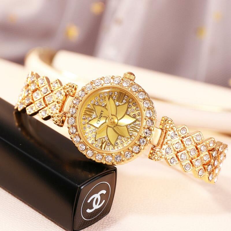 Relógio dourado de luxo de alta qualidade, para mulheres, redondo, moderno, à prova d'água, relógio de diamante, relógio de pulso feminino, dropshipping