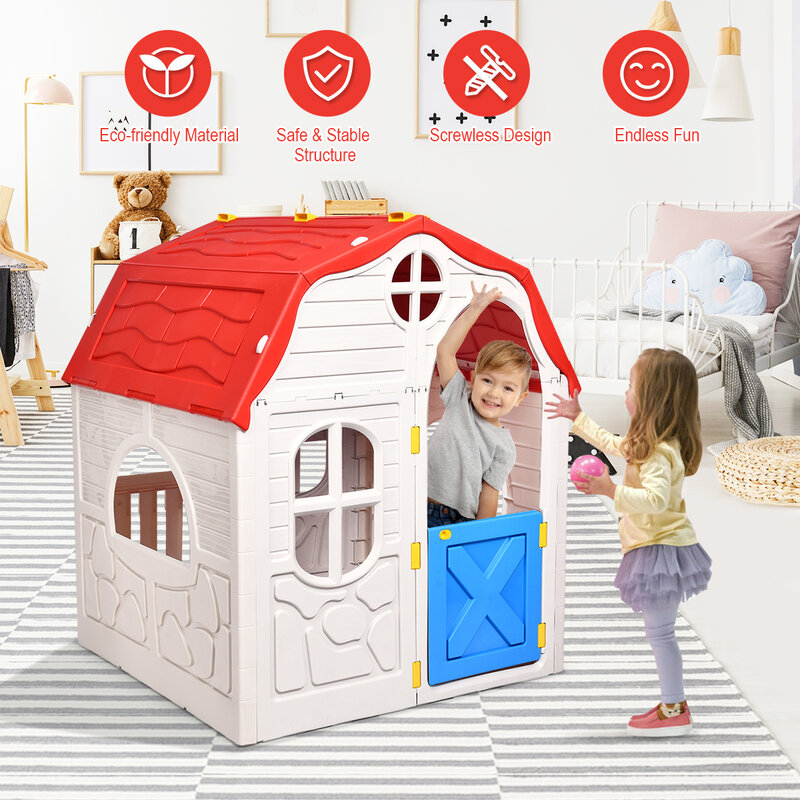 Costway-Maison de jeu pliable en plastique pour enfants, jouet d'intérieur et d'extérieur portable