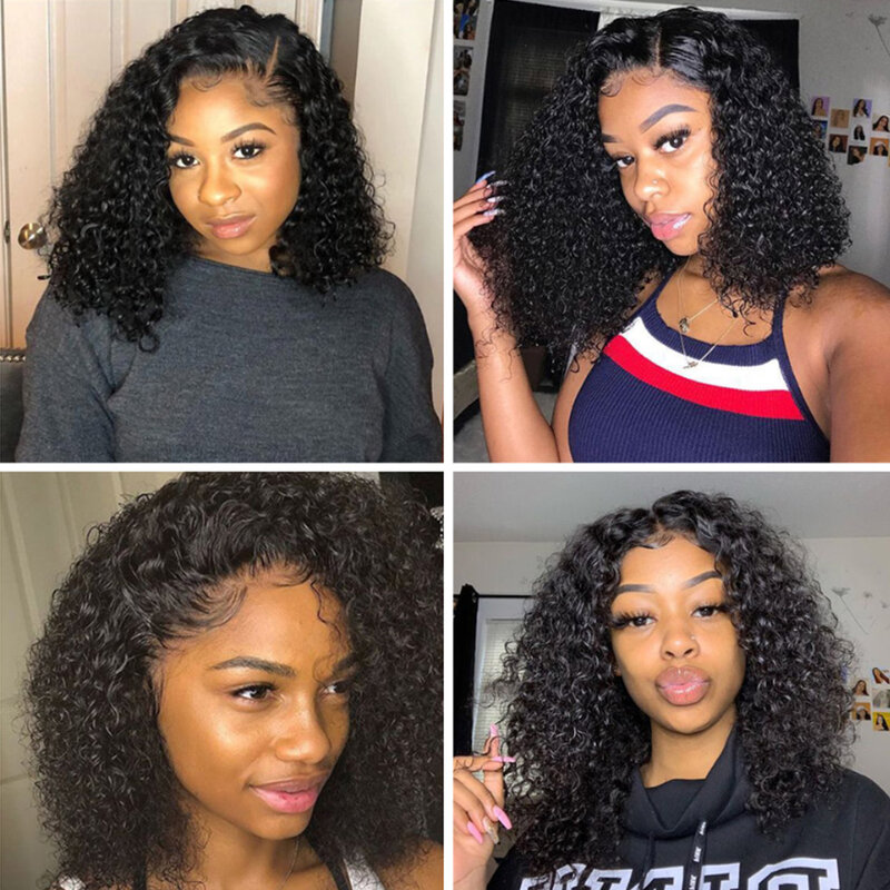 13X4 Short Bob Wig Kinky Curly HD Transparent Frontal Pre Plucked Cheap Remy Glueless Human Hair Wig 8-16Inches Afro Jerry Curl