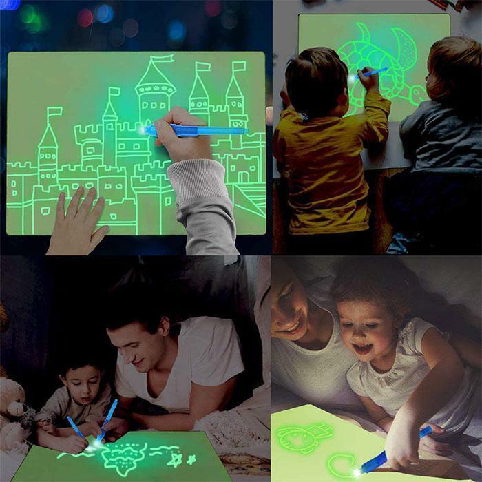 Criança luz desenho almofada doodle placa pintura maravilha tablet luminescente brilho fluorescente escrita educacional aprendizagem brinquedo 3-year