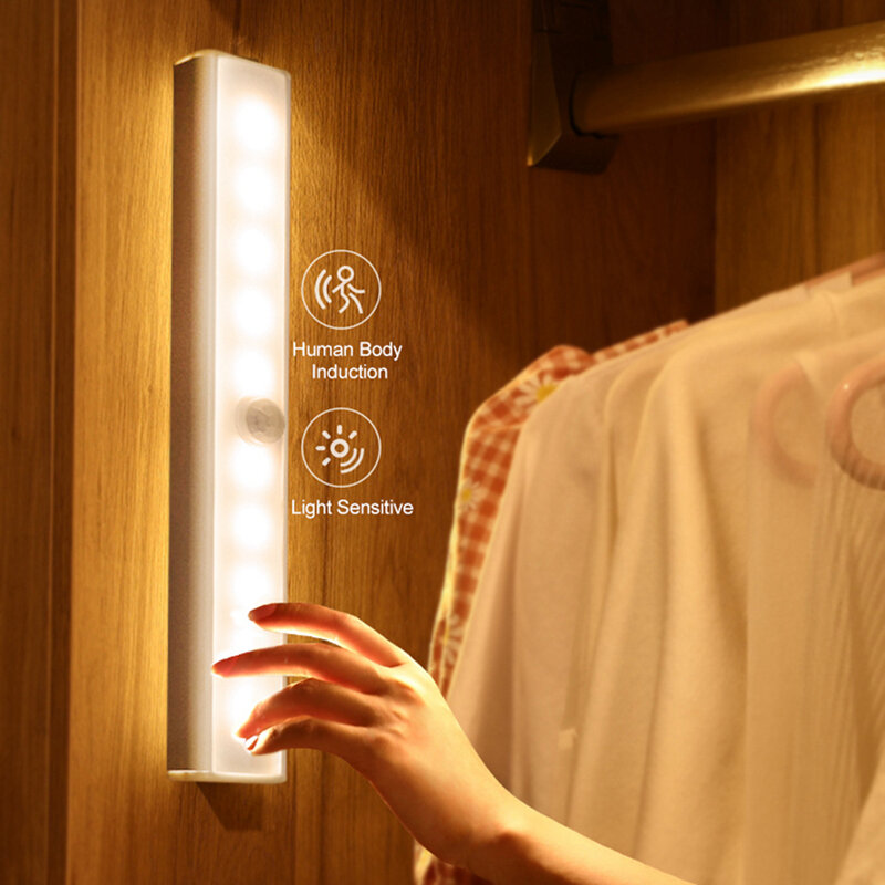 Luces de noche LED inalámbricas con Sensor de movimiento, Detector de luz para decoración de dormitorio, Lámpara decorativa de pared, escalera, armario, habitación, pasillo