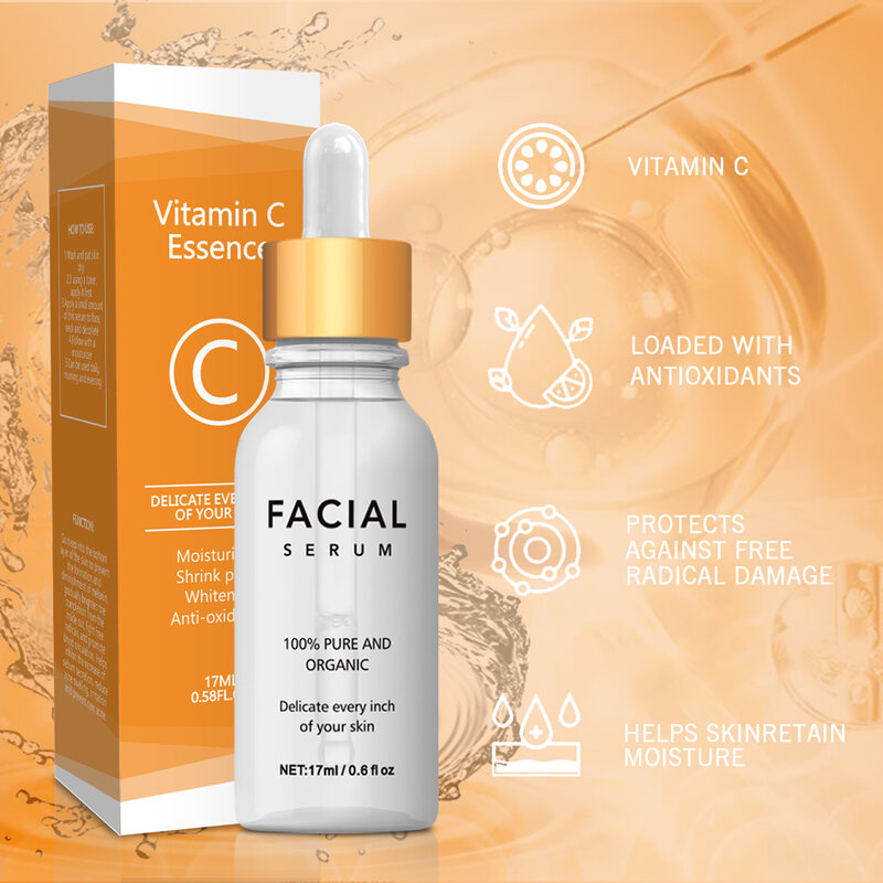 17ML de esencia de vitamina C que penetra en la capa inferior de la piel para iluminar la piel, resiste la oxidación y resiste los rayos ultravioleta