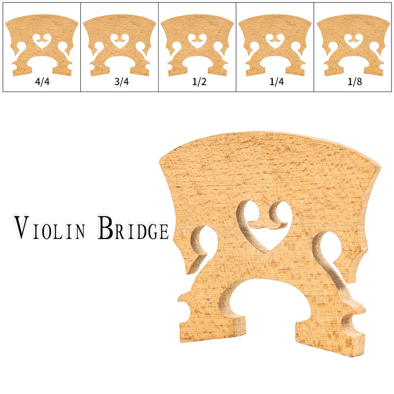 Puente de arce estándar, violín de tamaño 4/4, 3/4, 1/2, 1/4, 1/8, bajo clásico, 1 unidad