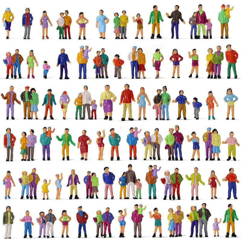 P100W 100pcs Model Trains 1:87 Painted Figures HO TT Scale Standing People Assorted Poses