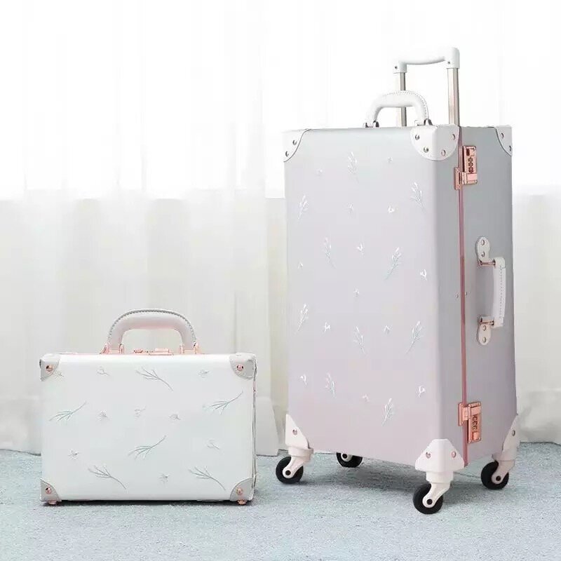 Handgemaakte mode trolley bagage netto rode wachtwoord retro reizen koffer kleine verse trolley case boardingtas 20/24/ 26 valies