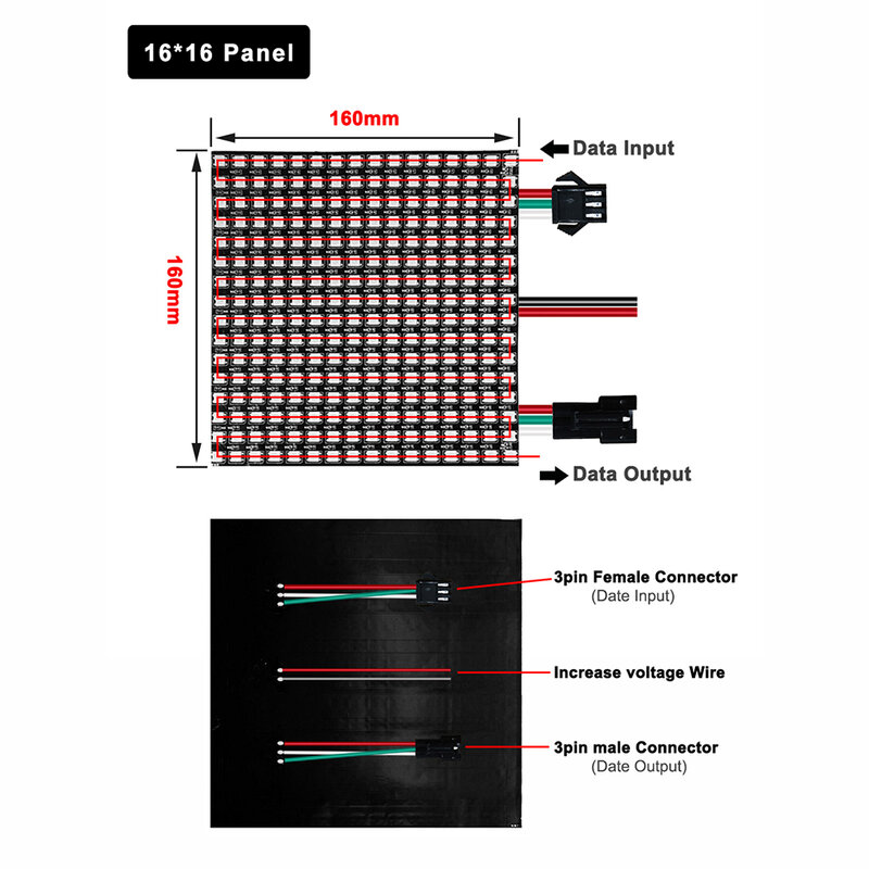 DC5V WS2812B Digital Panel 5050 RGB Matrix Fleksibel Layar Secara Individual Addressable LED Strip 16*16/8*32 /8*8 64/256 Piksel