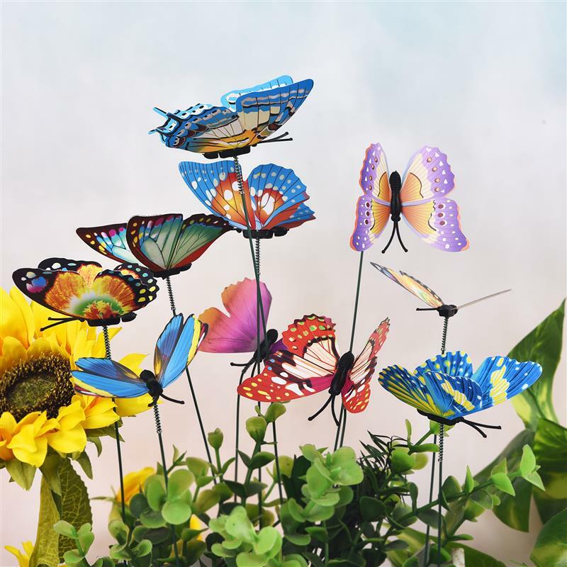 Bouquet de papillons jardinière de jardin, piquets de papillons fantaisistes colorés, décoration d'extérieur, décoration de jardinage