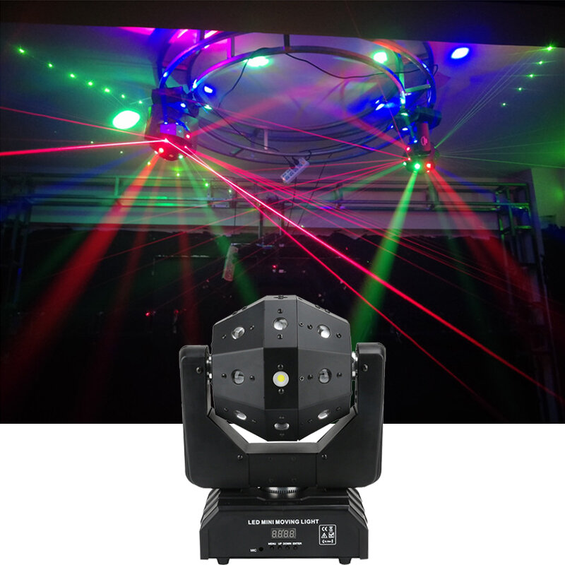 강력한 DJ 레이저 LED 스트로브, 3 in 1 무빙 헤드 라이트, 무제한 회전, 좋은 효과, 파티 KTV 클럽 바 웨딩 디스코 사용