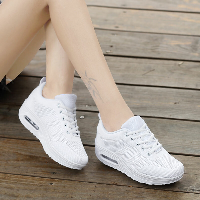 MWY Sepatu Platform Wanita Sneakers Hak Tinggi Modis Sepatu Wedges Bersirkulasi untuk Wanita Pelatih Putih Zapatillas Mujer Kasual