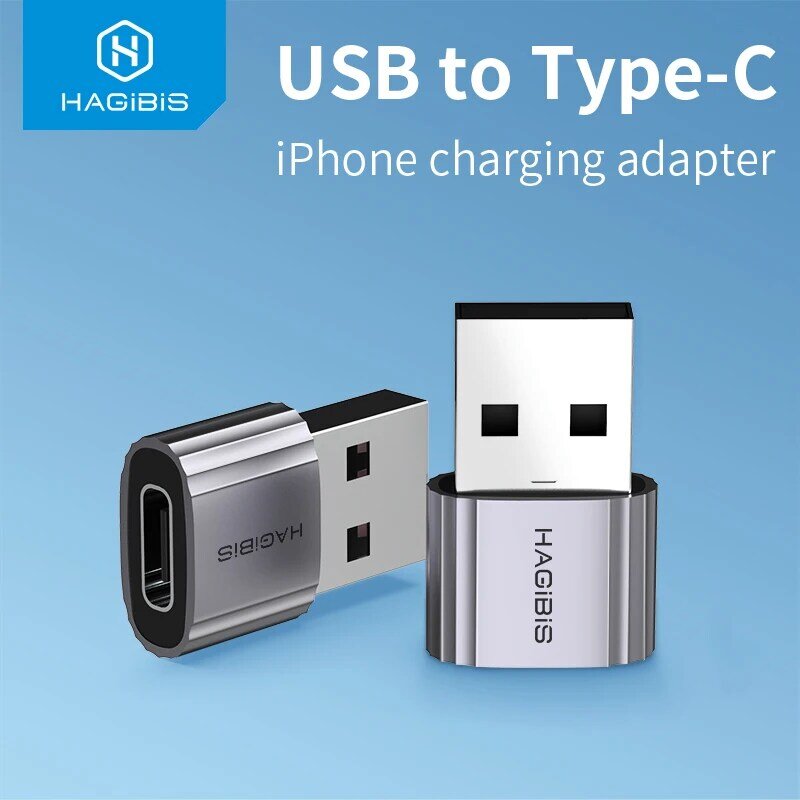 Hagibis-Adaptador USB macho A tipo C hembra, convertidor de Cable cargador tipo C A para iPhone 11, 12, Mini Pro Max, Airpods, iPad, datos