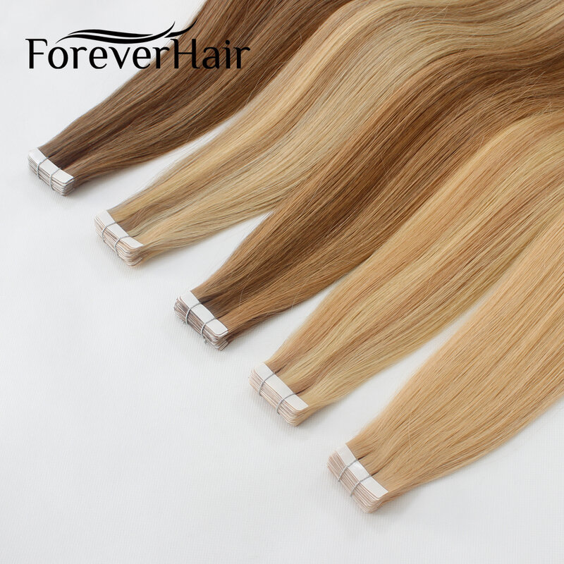 FOREVER HAIR-Extensions de Cheveux Humains Remy, 2.0 Vrais Cheveux Lisses, Sans Couture, Trame de Peau, Style Salon, 100% g/Pièce, 20 Pièces/Paquet